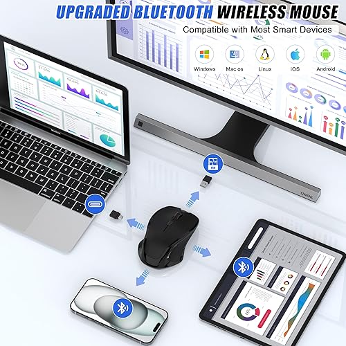 Miniatura 2 de Mouse inalámbrico Bluetooth para Mac Pro MacBook, mouse ergonómico recargable con modo Jiggler, 2 modos Bluetooth 5.23.0 y receptor USB-AUSB-C de
