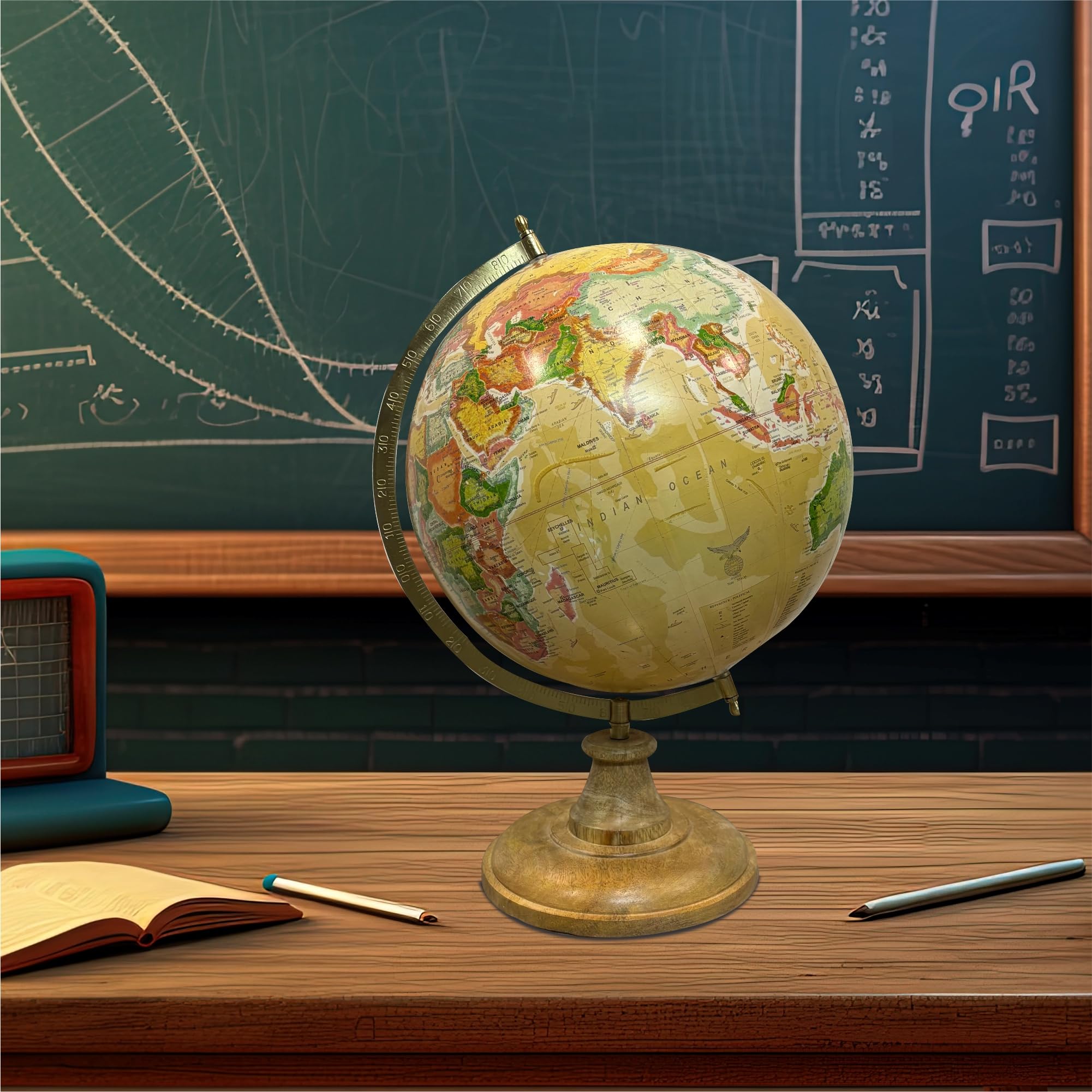 GLOBE DADDY Antique 12 Inch Big World Globe with Multicolor Map on Wooden Base for Home Decor Office Table/Desk Display,Show piece,Gift Item,Students & Kids Learning,Living and Guest Room Decoration (Magnifying Glass Included) (B0CQMLXP3X) Amazon Price History, Amazon Price Tracker