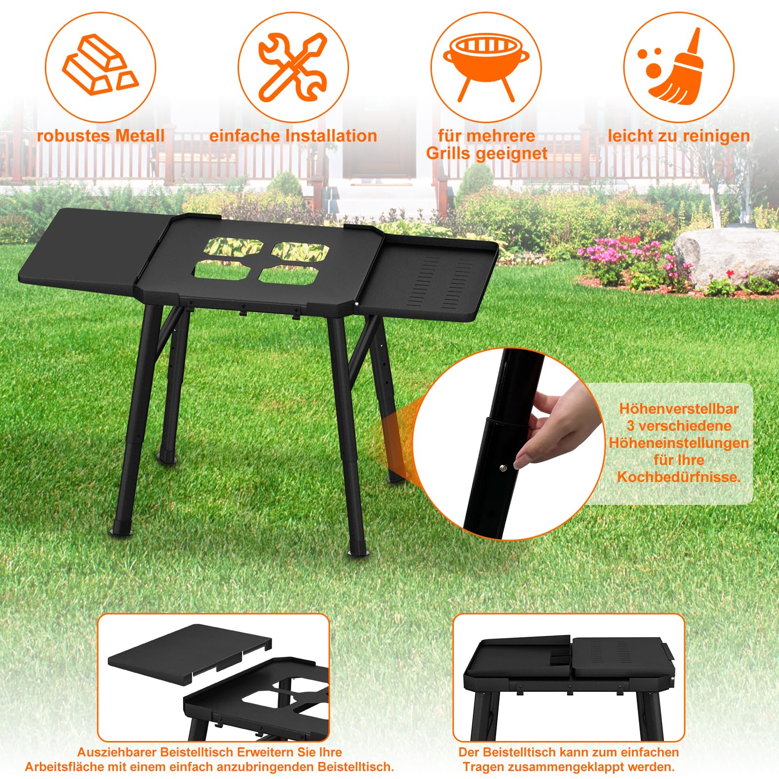 Grillständer für Ninja Woodfire Außenofen Serie und Grillständer, Beweglicher Ständer zum Ninja Woodfire mit Beistelltisch,Pizzaofenständer Grillzubehör