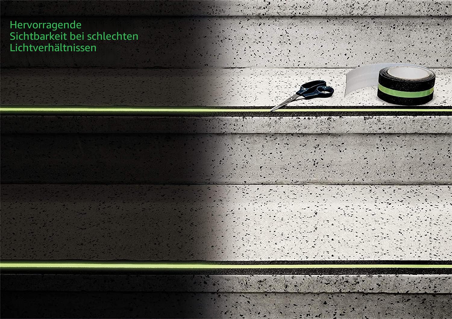 Hyber&Cara Antirutschband/Antirutschstreifen - 10M x 50mm Rutschfestes Klebeband Im Dunkeln leuchtend für Treppen, Leitern und rutschige Böden innen und außen