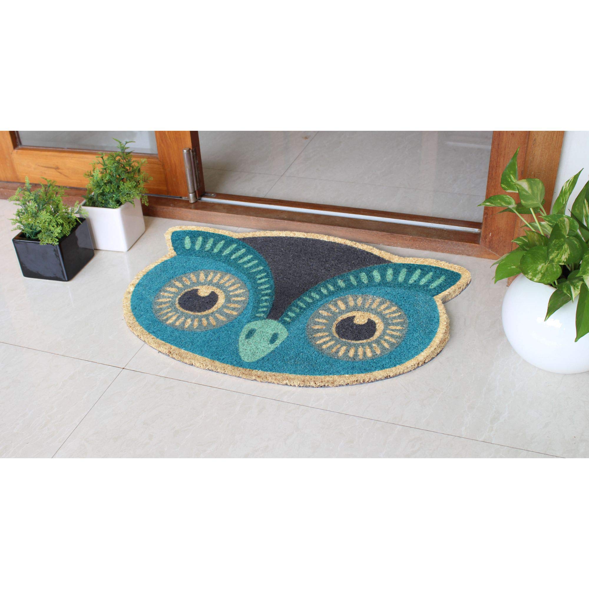Rugsmith Blue Tufted Blue Owl Coir Doormat, 16