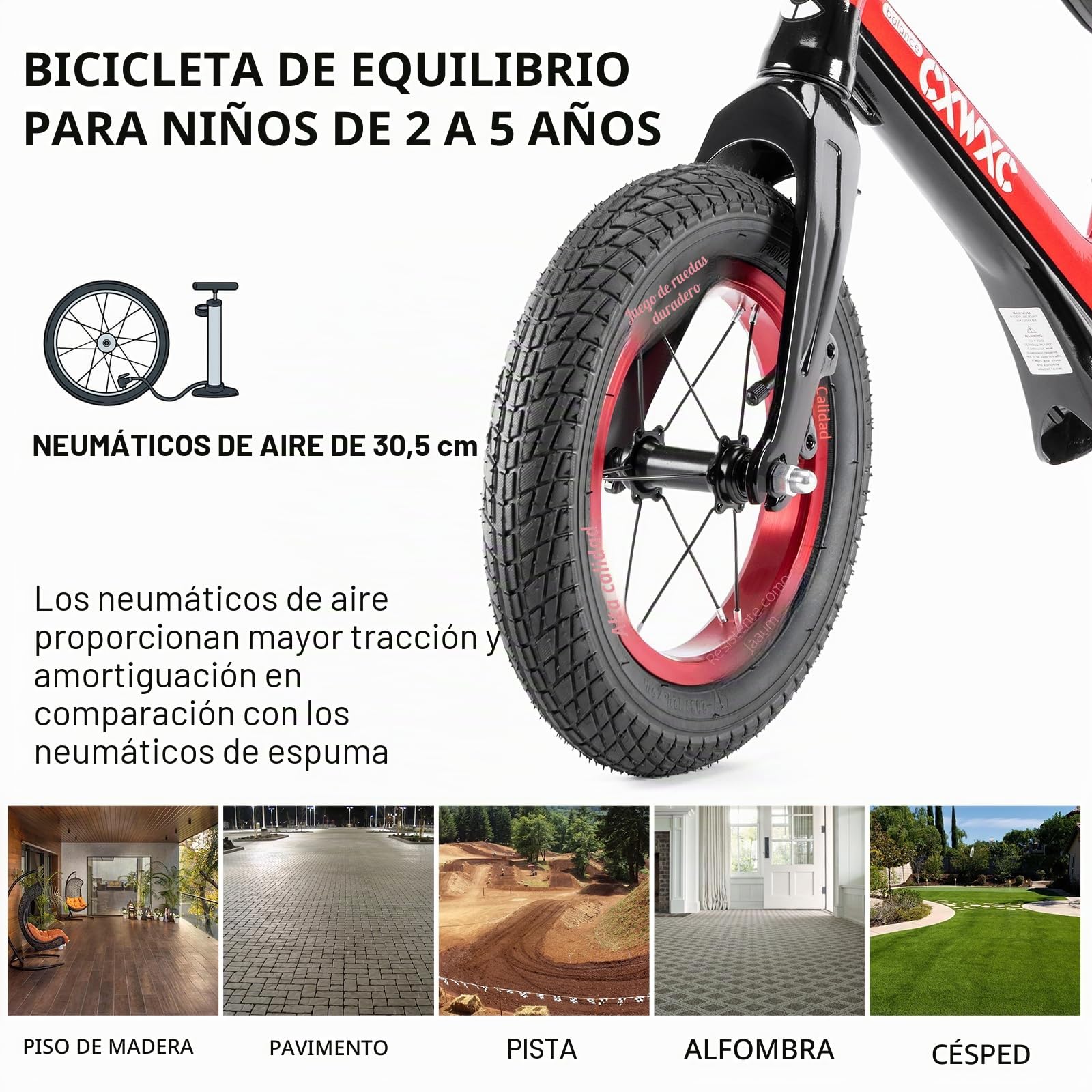 CXWXC Bicicleta a Partir de 2 años hasta 30 kg, Marco de magnesio, sillín de Altura Ajustable, Ruedas de 12 Pulgadas, Bicicleta Infantil para 24 – 60 Meses