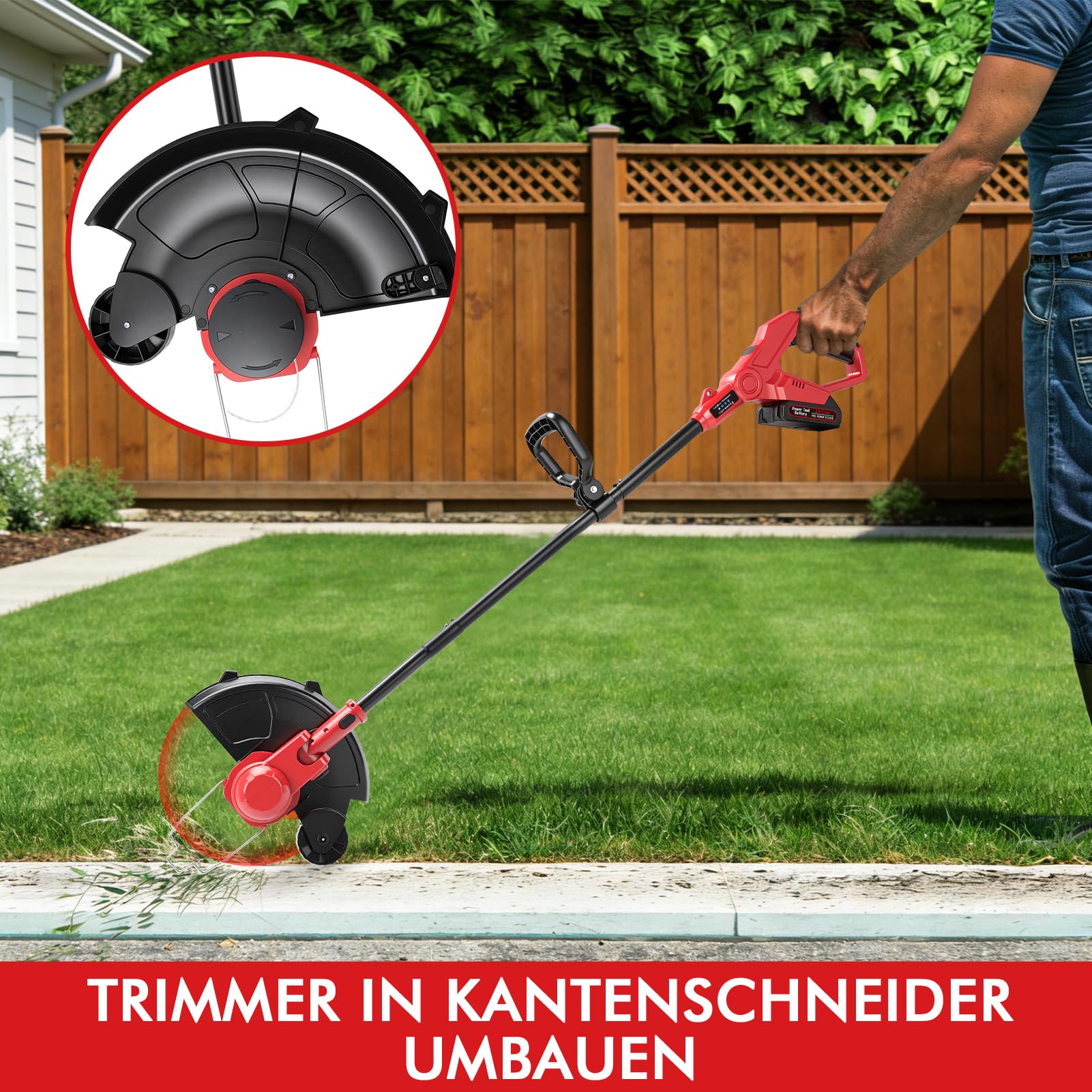 Akku Rasentrimmer Mit Akku Und Ladegerät, 2-In-1 Elektro Rasentrimmer & Kantenschneider Mit 300mm Schnittbreite, Teleskop Fadentrimmer Freischneider Mit 4 Fadenspulen FüR Rasen, Garten Unkraut