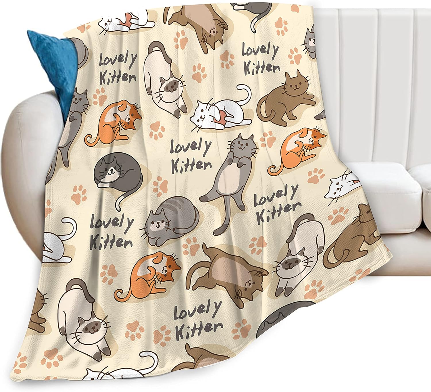 Cat Blanket Soft Warm Cute Cat Fleece Throw Blanket Fuzzy Fluffy Cozy Sleeping Cat