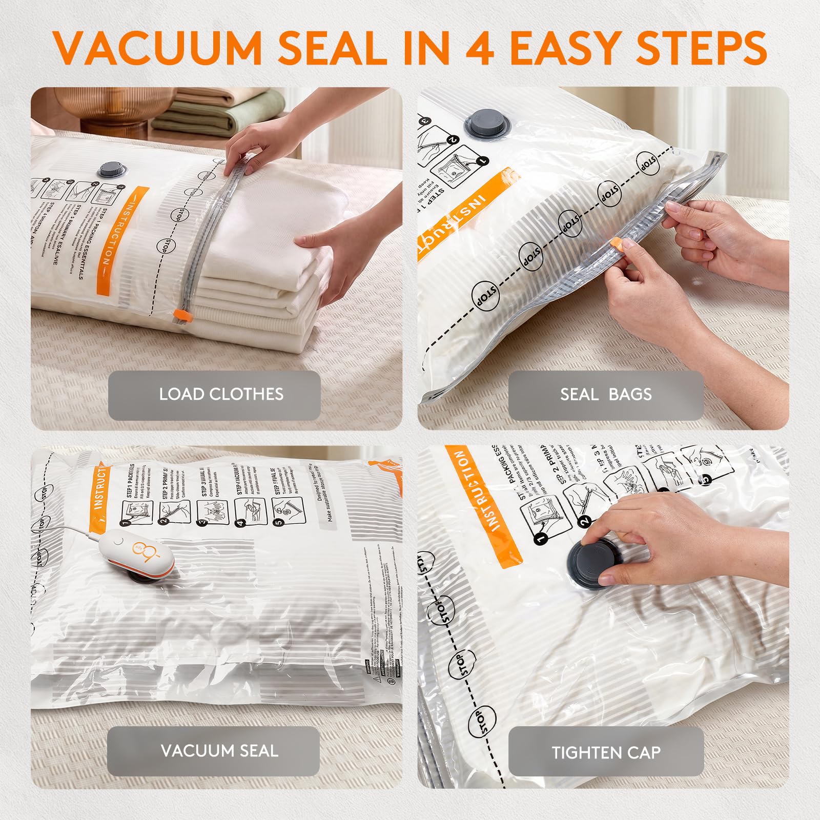 Vakuumbeutel mit USB/Typ-C-Pumpe, 3 Größen, Reise-Vakuum-Aufbewahrungsbeutel für Kleidung, Vakuum-Verpackungsbeutel für Schrank-Organisation, Bettwäsche und saisonale Lagerung, 17 Stück