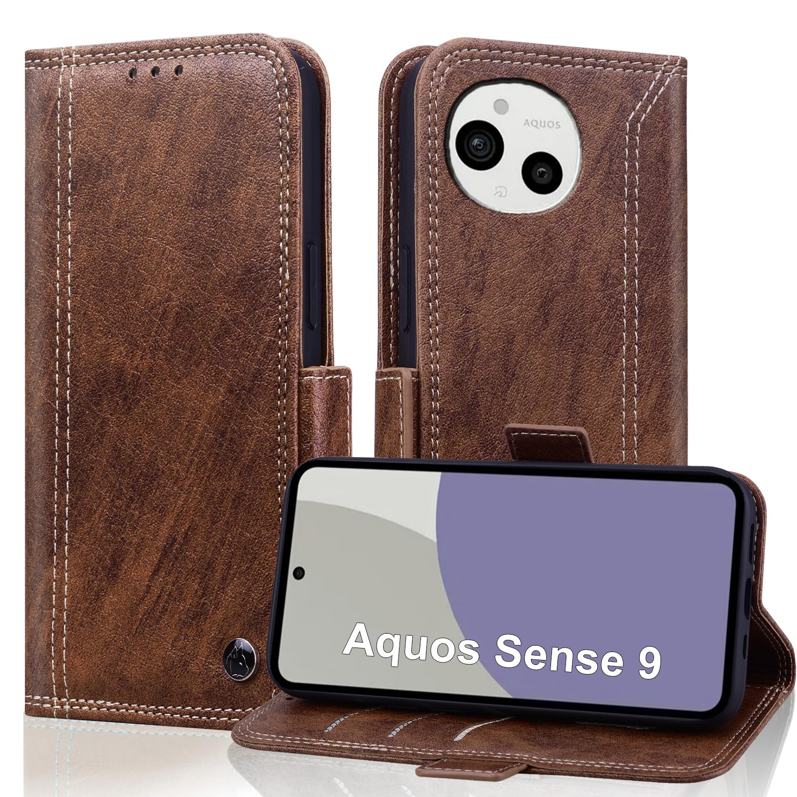 Aquos Sense10 ケース 手帳型 Aquos Sense9 共用 アクオスセンス10ケース aquos センス9 カバー スタンド機能 SH-53E SHG14 SH-M29 カード収納 Aquosセンス10 カバー財布型 あくおすセンス9 手帳型ケース 防水 PUレザー 軽量 アクオス sense9 ケース SH53E スマホケース RFIDブロッキング おしゃれ - ブラウン
