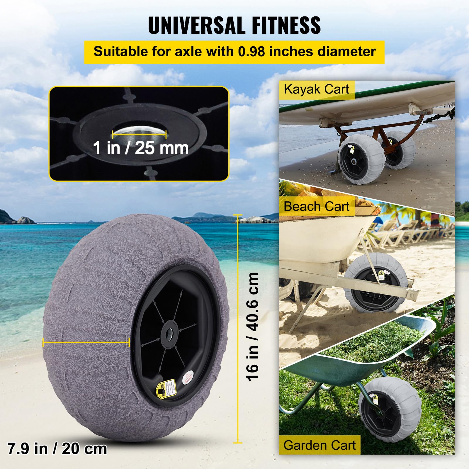 VEVOR Rueda Hinchable Neumático 40,6 cm TPU 176 libras Neumáticos de Ruedas Globo Neumáticos de Ruedas Neumática Llanta Plástico Neumáticos de Carro 7,6 kg Rueda Carretilla Sacos Neumático Carro