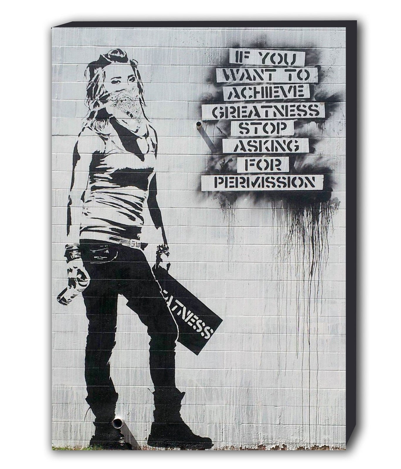 FAB BANKSY Achieve Greatness Quote - Canvas Print Various Sizes (A2 24X16inch)