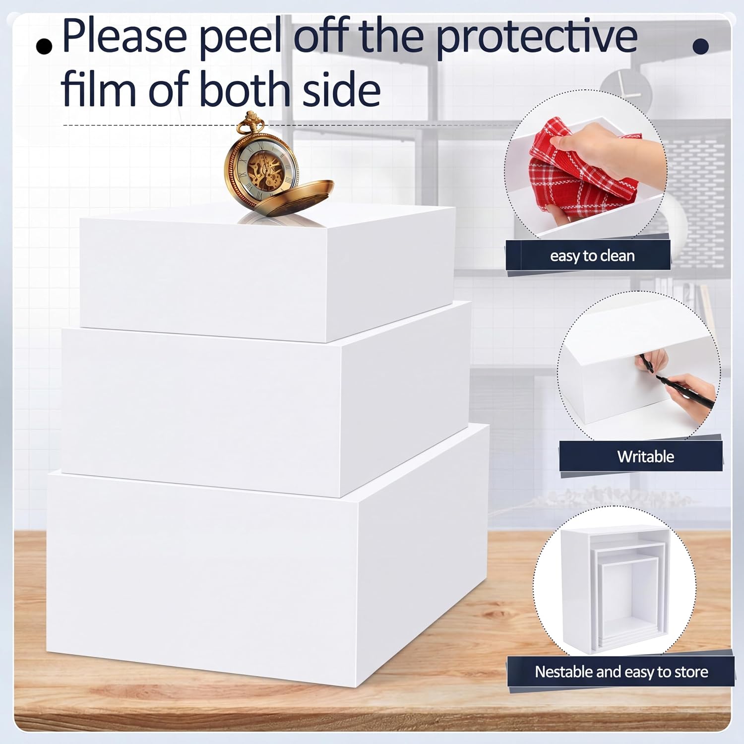 3 Pack Extra Large Acrylic Buffet Risers - 14” 13” 12” Cube Display Stands with Hollow Bottoms, Table Display Boxes Set for Food Dessert Cake Drink Catering Party Supplies