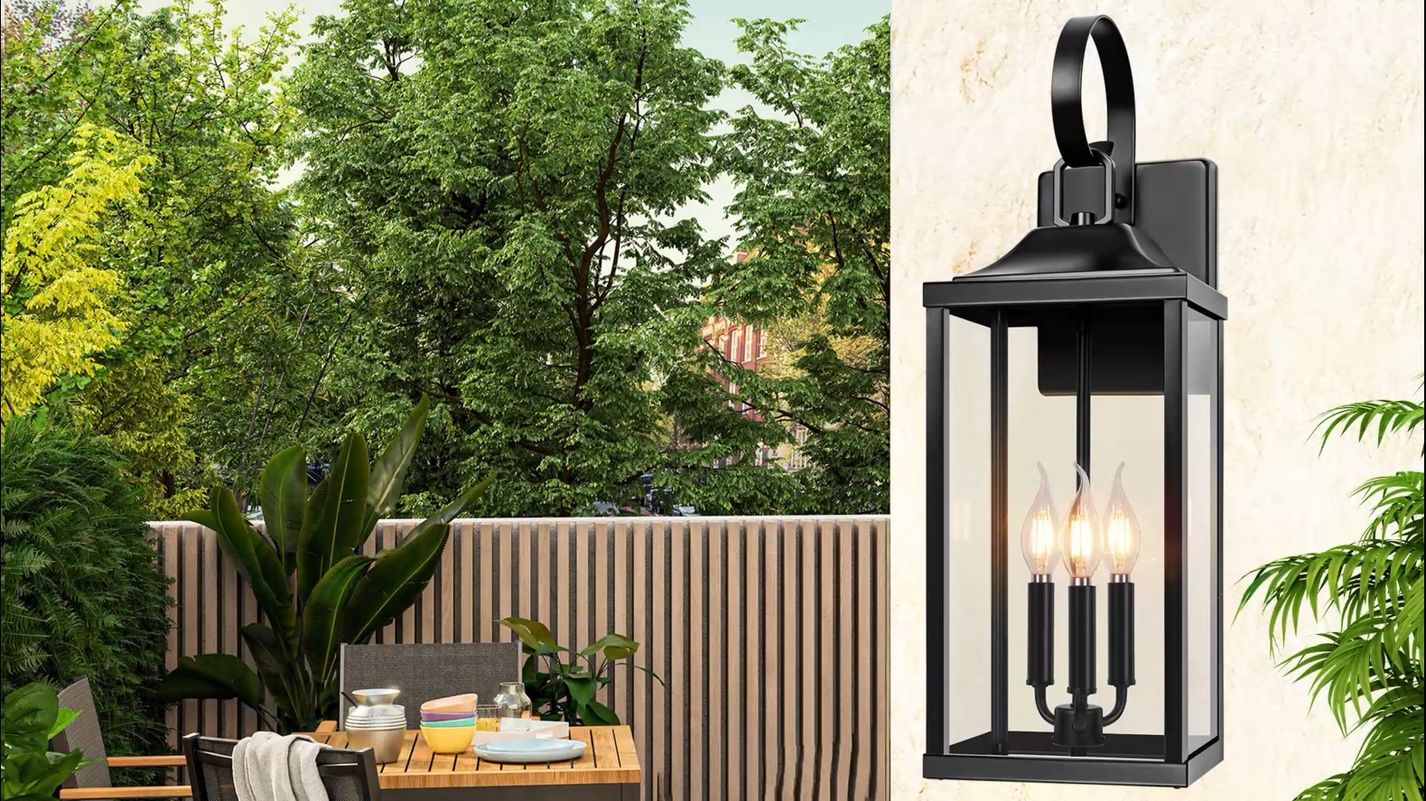 Image of 24 inch Extra Large Outdoor Wall Lights, Waterproof Outdoor Wall Sconce 3-Light | Modern Outside Wall Lanterns Coach Light with Clear Tempered Glass, Exterior Lighting Fixtures for House Porch, Black, 1-Pack