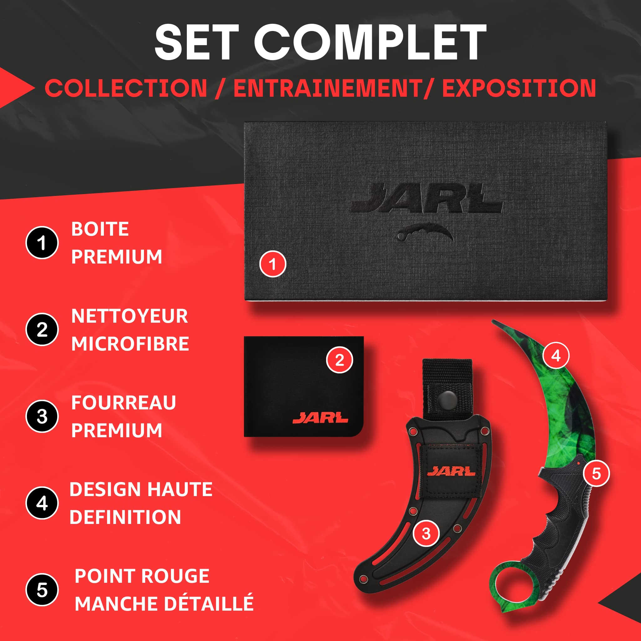 JARL Couteau CS:GO Entraînement & Collection - Répliques des Couteaux Counter-Strike avec Lame non Aiguisée en Acier Inoxydable - Cadeau pour les Fans de CS:GO avec Boîte Premium