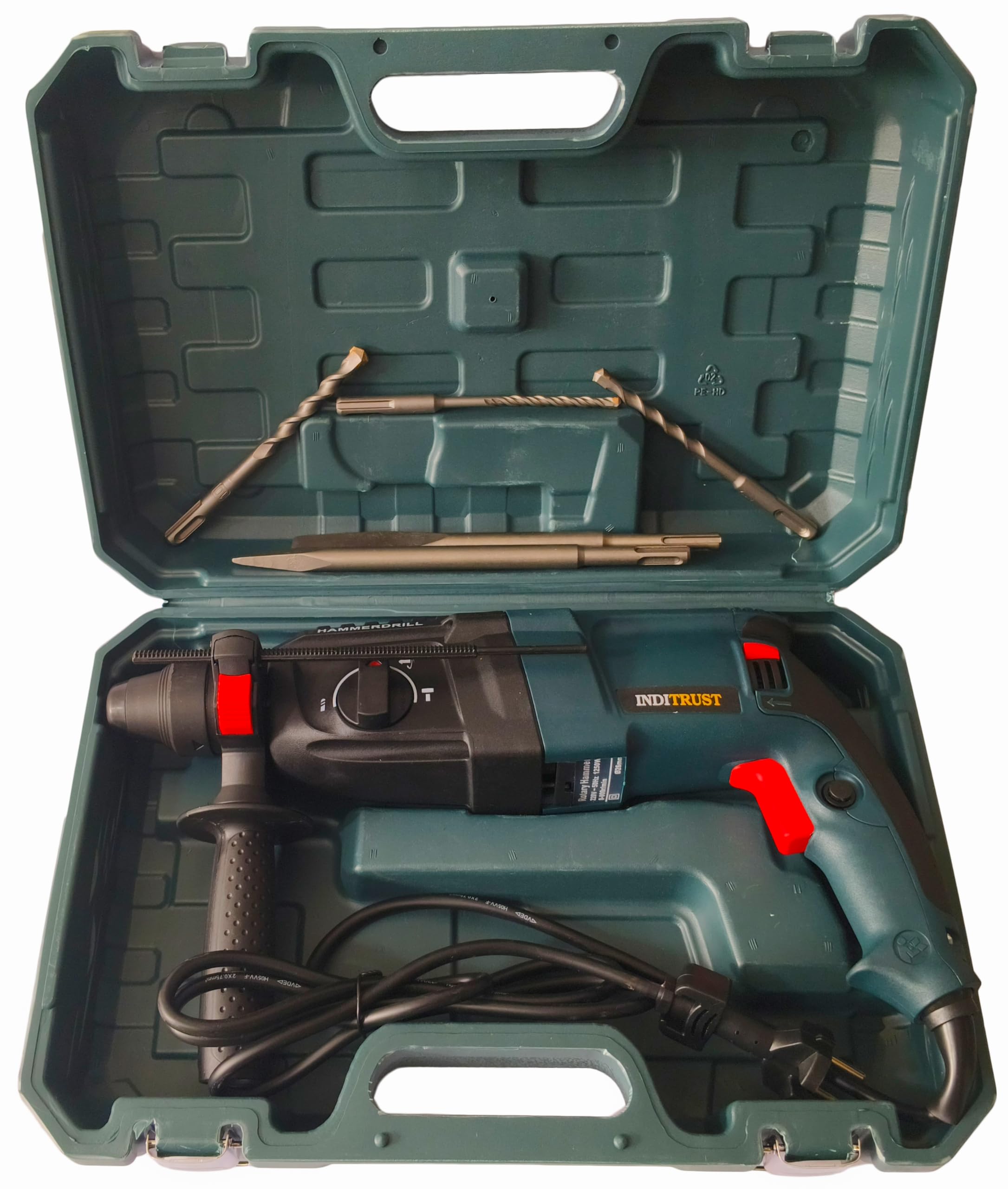 Inditrust New 1250W 26mm hammer drill with SDS drill bits and chisels 6 MONTHS WARRANTY 100% Copper Winding (BLUE) 3