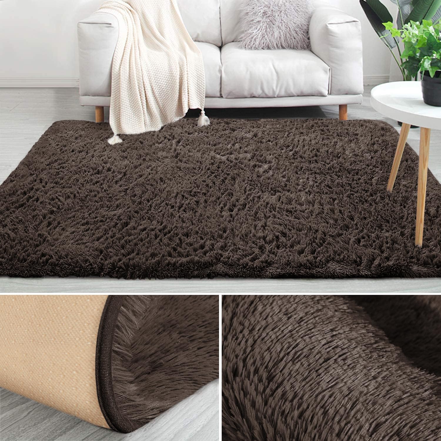 MOONLIGHT20015 Rugs Living Room 120 x 170 cm, Fluffy Shaggy Brown Area Rugs for Bedroom - Image 4