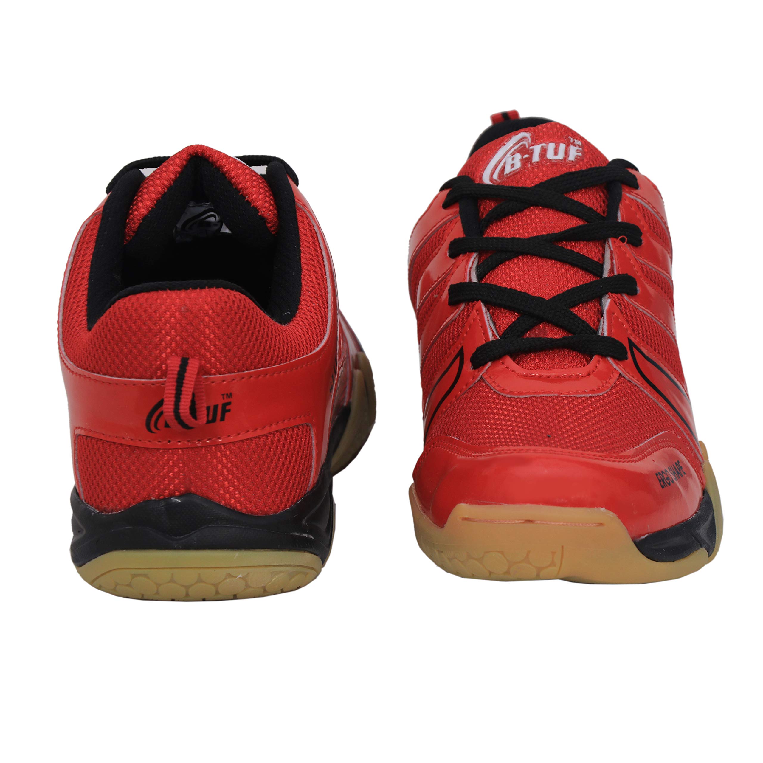 B-TUF Badminton Sports Shoes Men Women Non-Marking Gum Sole Shoes (Red) Size India/UK 11 3