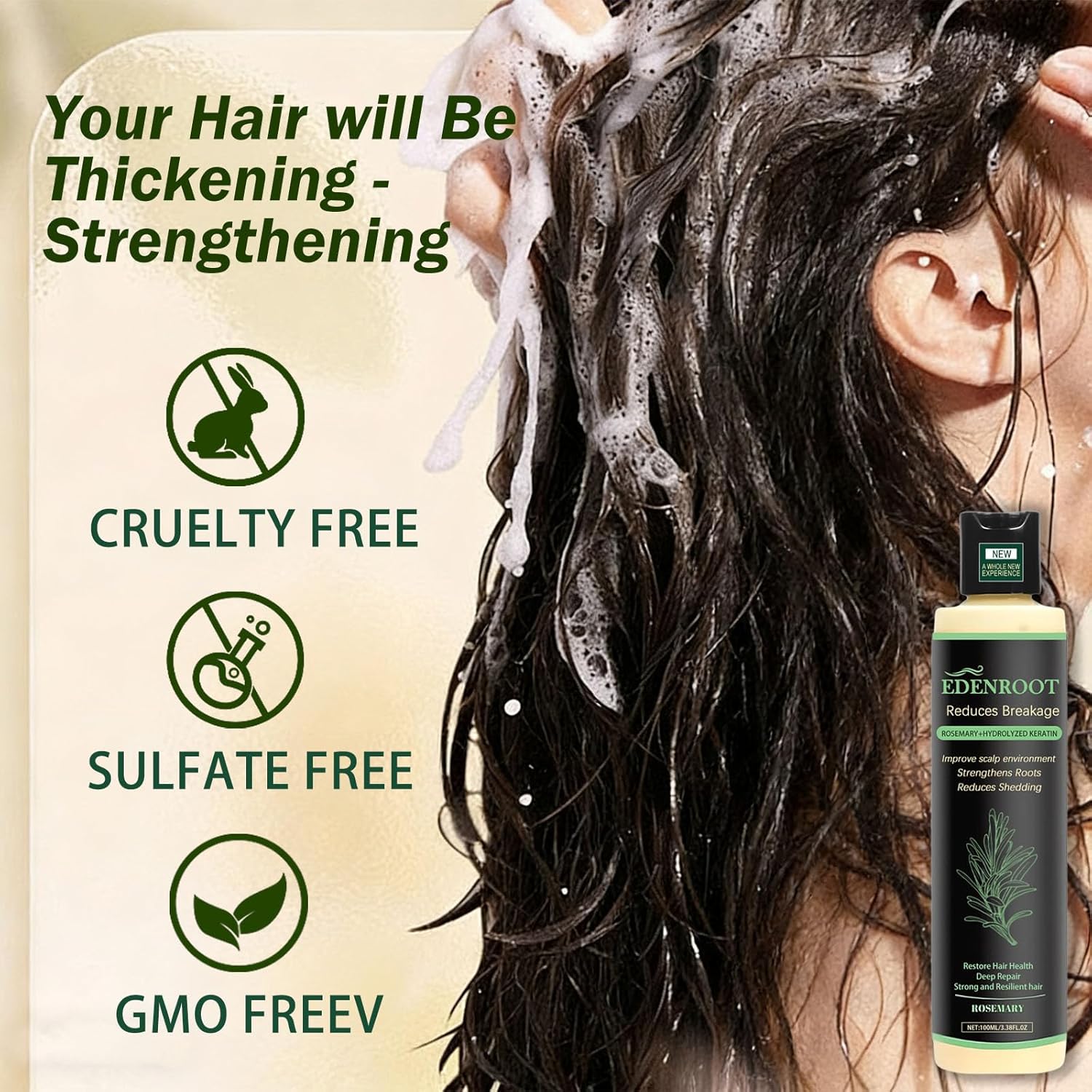 Organic Rosemary Hair Growth Shampoo - Natural Thickening Treatment Contains natural hydrolyzed Keratin for Thinning Hair, Sulfate-Free Volumizing Rosemary Shampoo for Men & Women (3 bottle) - Image 6