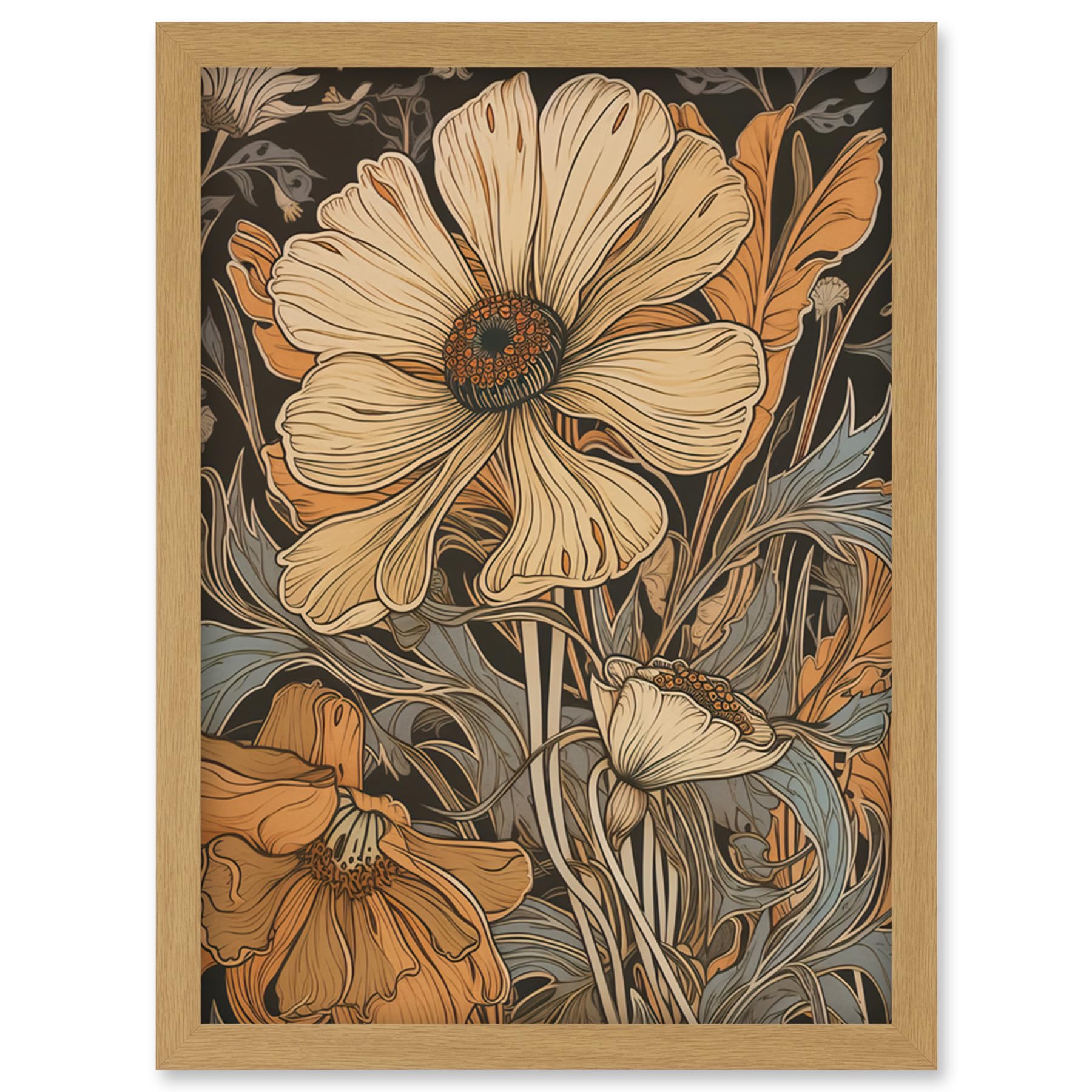 Spring Wildflowers A4 Framed Wall Art Print - Pastel Colour Illustration Artwork - Artery8