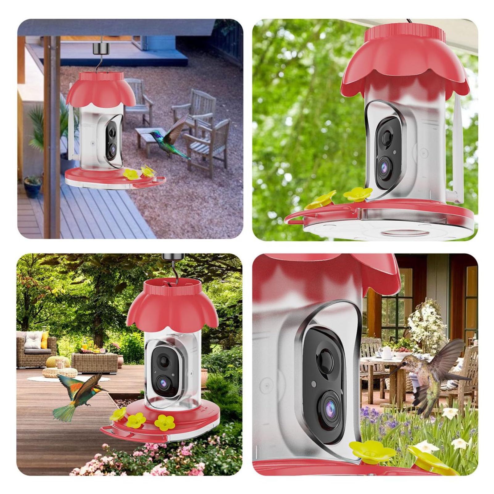 Cámara Inteligente para Comedero de Pájaros con Reconocimiento AI Más de 10000 Especies WiFi Alimentador de Pájaros Cámara Inalámbrica para Exteriores con Visión Nocturna