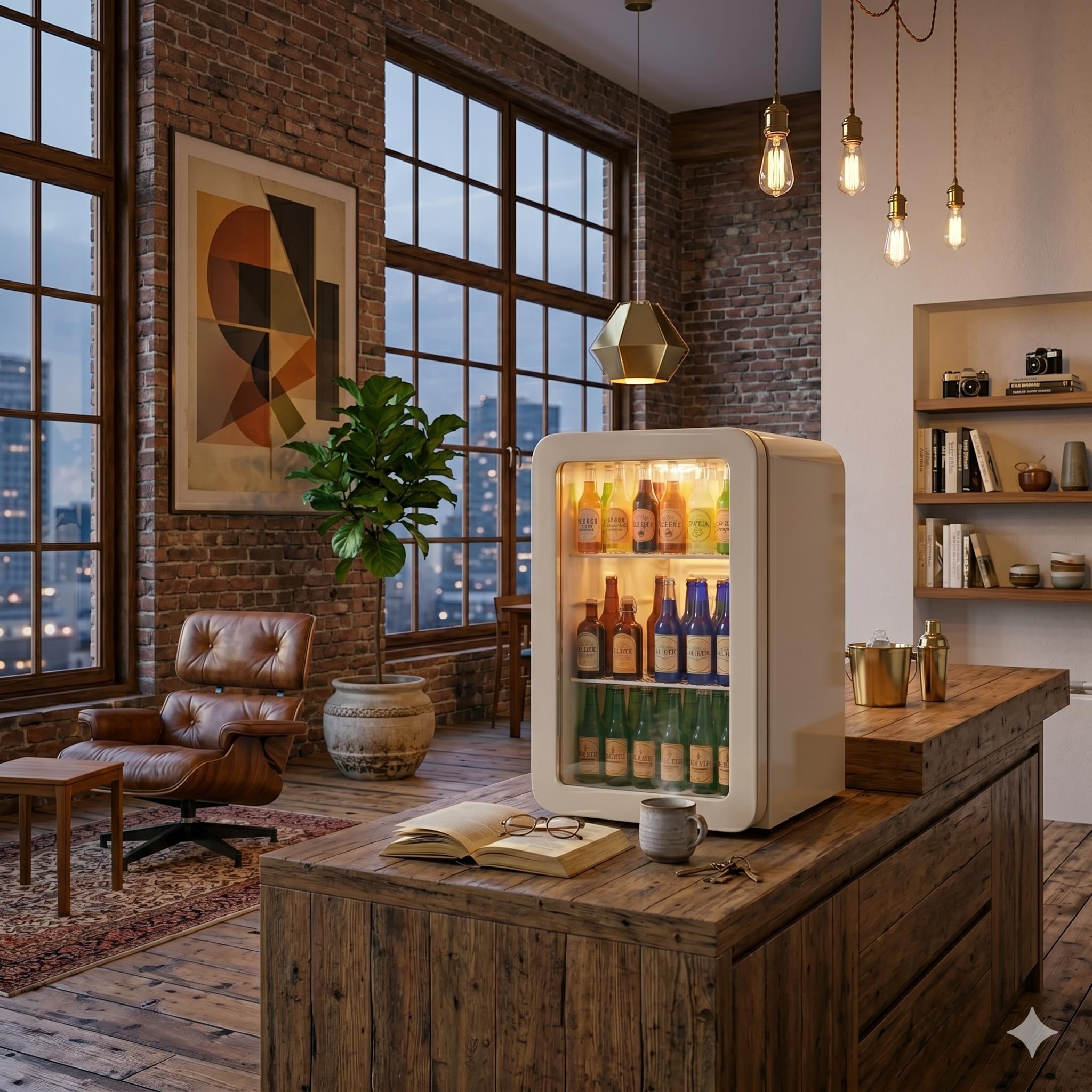 °CUBES Retro Kühlschrank 128L Creme – Leiser Getränkekühlschrank mit großem Stauraum für Küche, Büro, Kiosk & Gastronomie – Stilvolles Design für Home Office, Gaming Room & Hotel