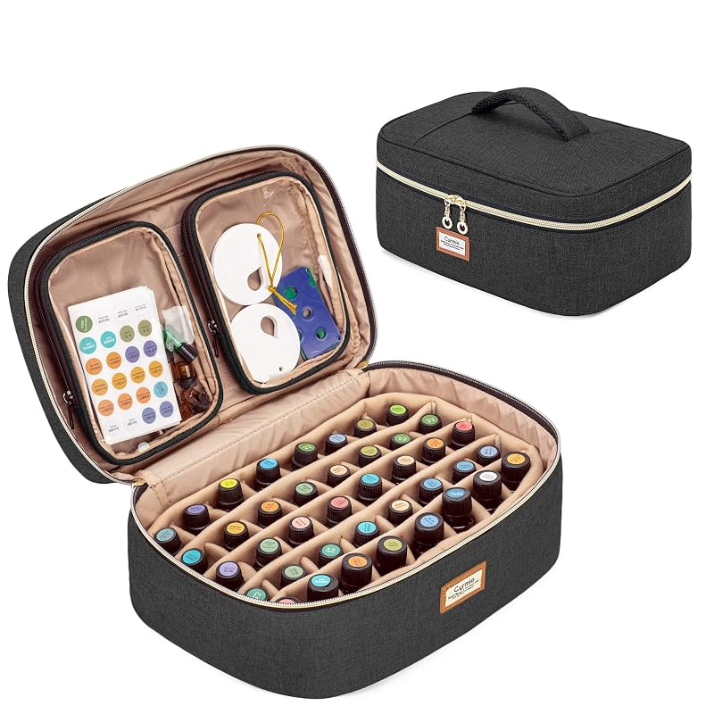 Estojo CURMIO para óleos essenciais com 2 bolsas para até 40 frascos de 5 mL a 30 mL, preto