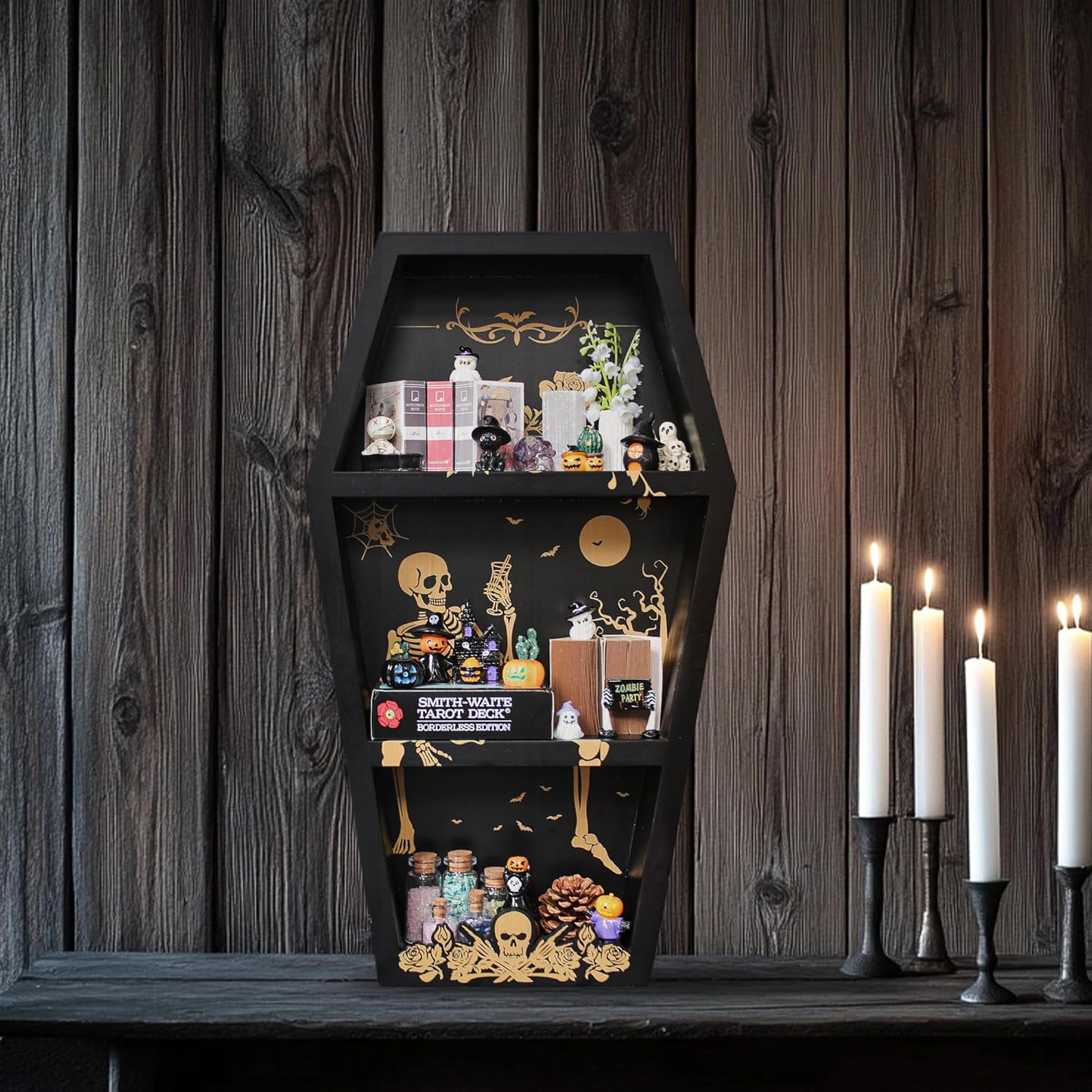 Large Coffin Shelf, Coffin Bookshelf, Gothic Goth Home Room Decor, Emo Horror Room Decor, Curio Coffin Decor Essential Oil Trinket Shelf Knick Knack Holder Organizer for Wall