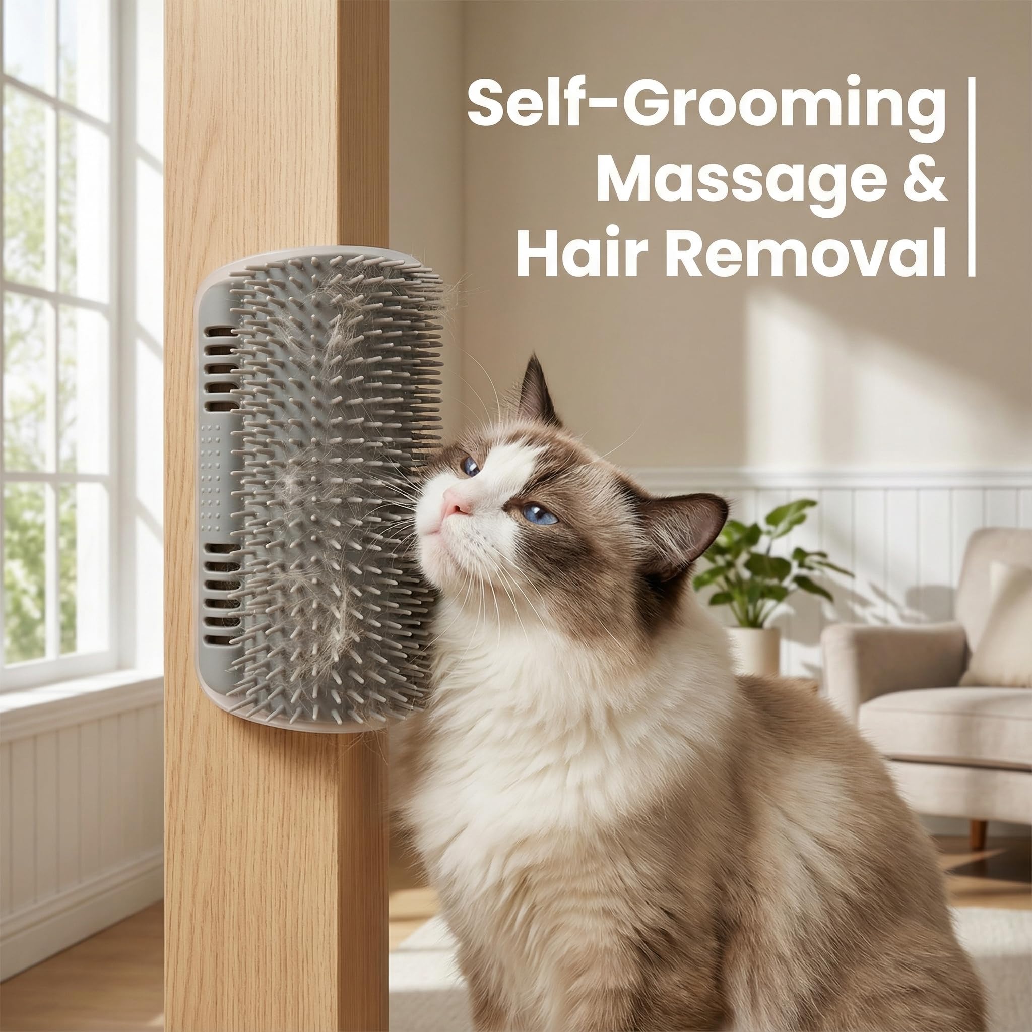Cat Scratcher, Gray Soft Silicone Grooming Supplies Wall Mounted Corner Cat Scratcher Curls Face Rubbing Post Self Groomer for Indoor Massage and Shedding Hair Removal - image 3