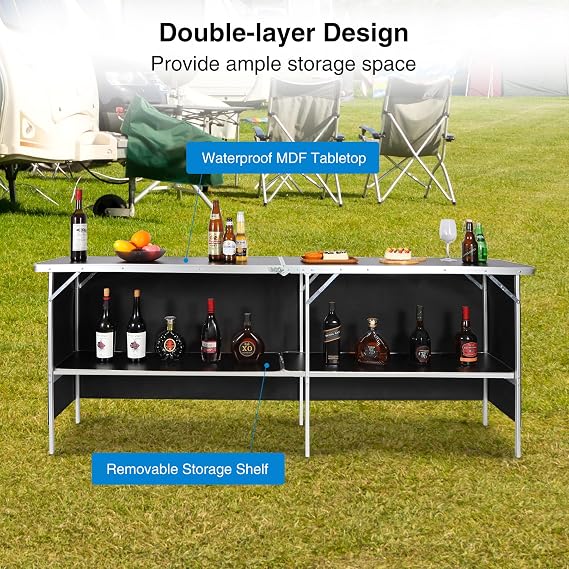 REDCAMP Folding Portable Bar Table, Black 82x33x15