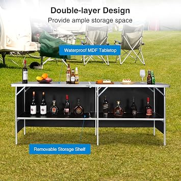 REDCAMP Folding Portable Bar Table, Black 82x33x15