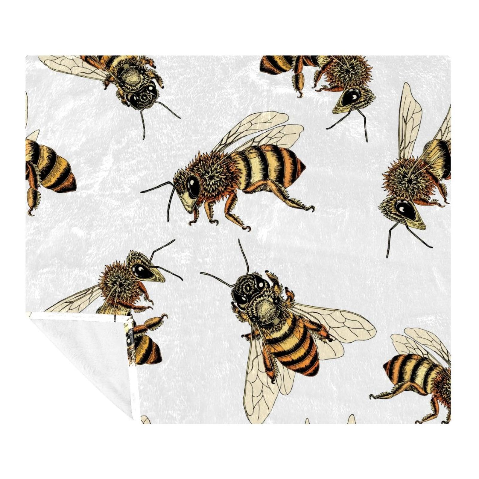 Couverture polaire microfibre à motif abeille grand plaid doux pour lit adulte et enfant