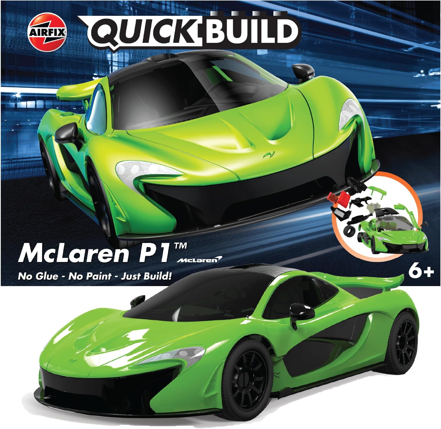 J6021 Quickbuild Plastic Model Car Kits - McLaren P1 Green - Easy Assembly Snap Together Kit, Classic Race Cars for Adults & Kids to Build, Model Vehicles, Building Toys Set