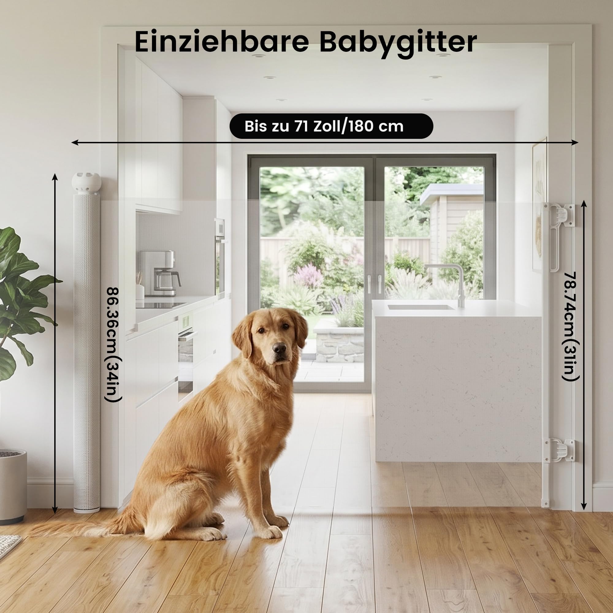 Treppenschutzgitter Ausziehbar 0-180 cm, Baby Absperrgitter Kinderschutzgitter, Türschutzgitter für Babys und Haustiere Treppengitter für Treppen, Türen, Terrasse(Weiß)