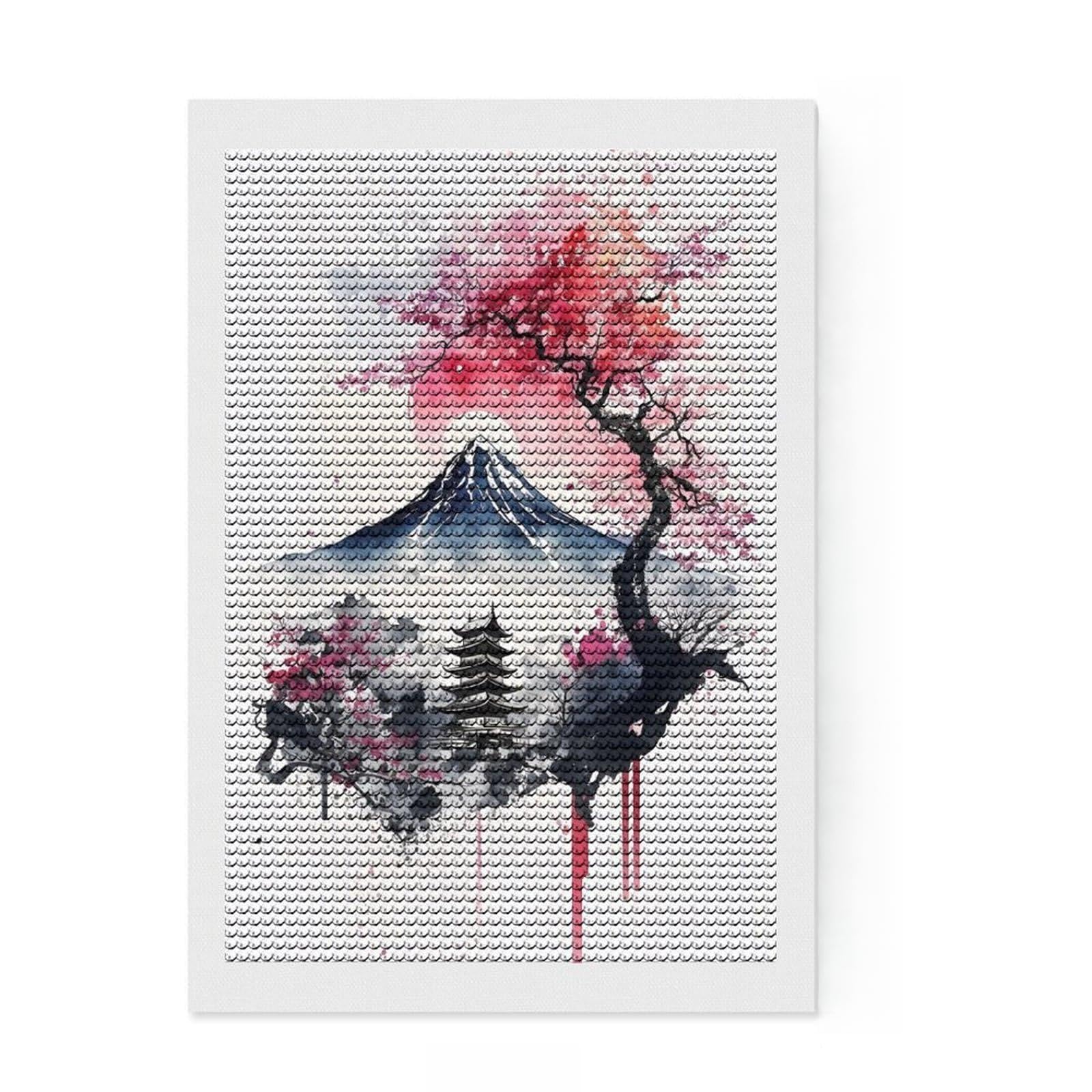 Junmoney Watercolors Japanese 9 Crystal Diamond Art Kit 8"x12", Vintage Style Decor, Stress Relief Craft, Thoughtful Present, Aesthetic Room Decor