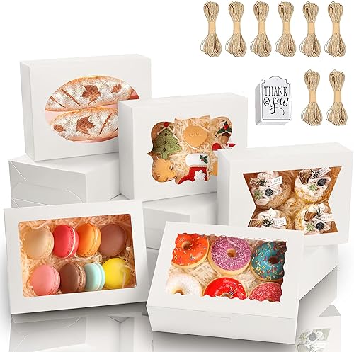 KPOSIYA 65 cajas de galletas de 8 x 6 x 2.5 pulgadas con ventana, cajas blancas de pastelería para regalo, golosinas, postres, cupcakes, chocolate,