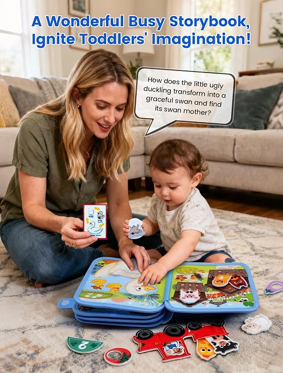 BizyKoady Montessori Busy Book for Toddlers 1-3, Felt Busy Board Farm Theme | Montessori toys, learning activity, Travel Toys, Fine motor, Independent quiet play, Soft felt, Boy Girl gift, CPC 12m+