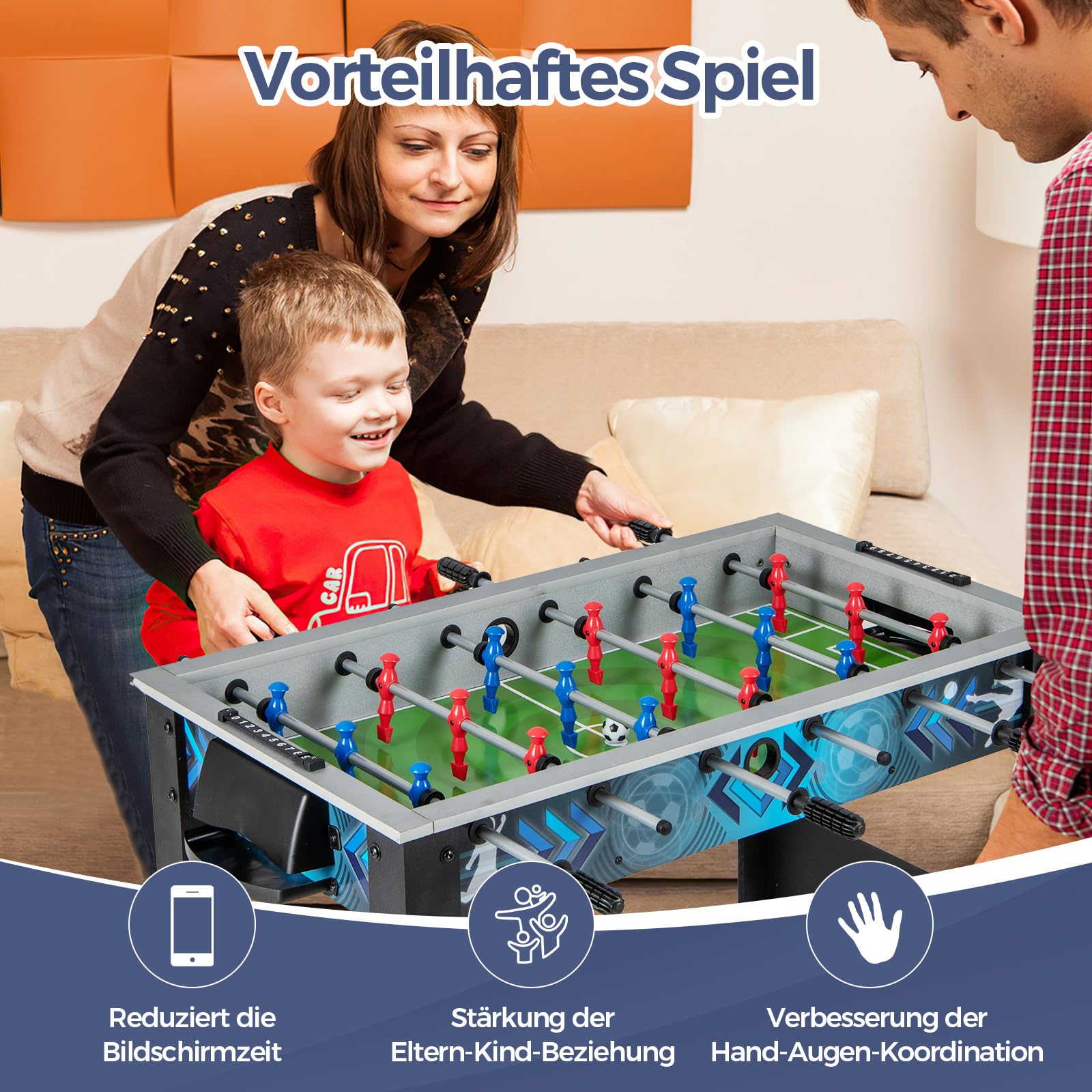 COSTWAY Tischkicker Kinder, Kickertisch aus Holz, Tischfussball mit 2 Fußbällen & 18 Spielern, Fußballtisch Spieltisch für Kinder, Erwachsene, 94,5 x 53,5 x 76,5 cm