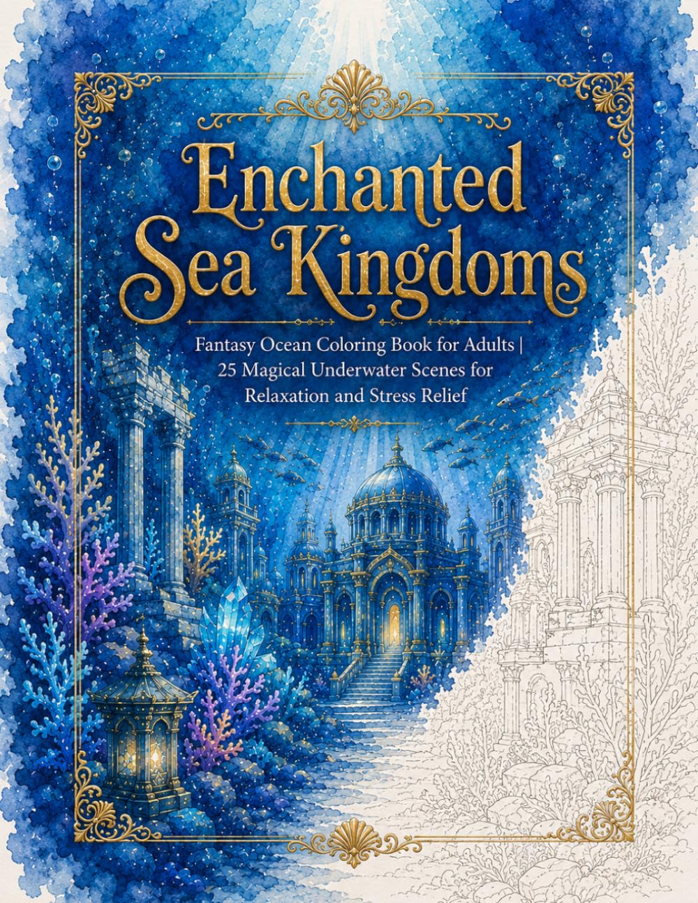 Enchanted Sea Kingdoms: Fantasy Ocean Coloring Book for Adults | 25 Magical Underwater Scenes for Relaxation and Stress Relief