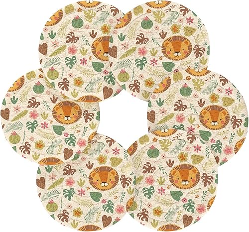 Miniatura 2 de Cute Lion Animal Tropical Plants Drink Cotton Coasters 4 Inch Set with Holder 6 Pack Absorbent Coasters for Drinks Absorbent Housewarming Gift Table