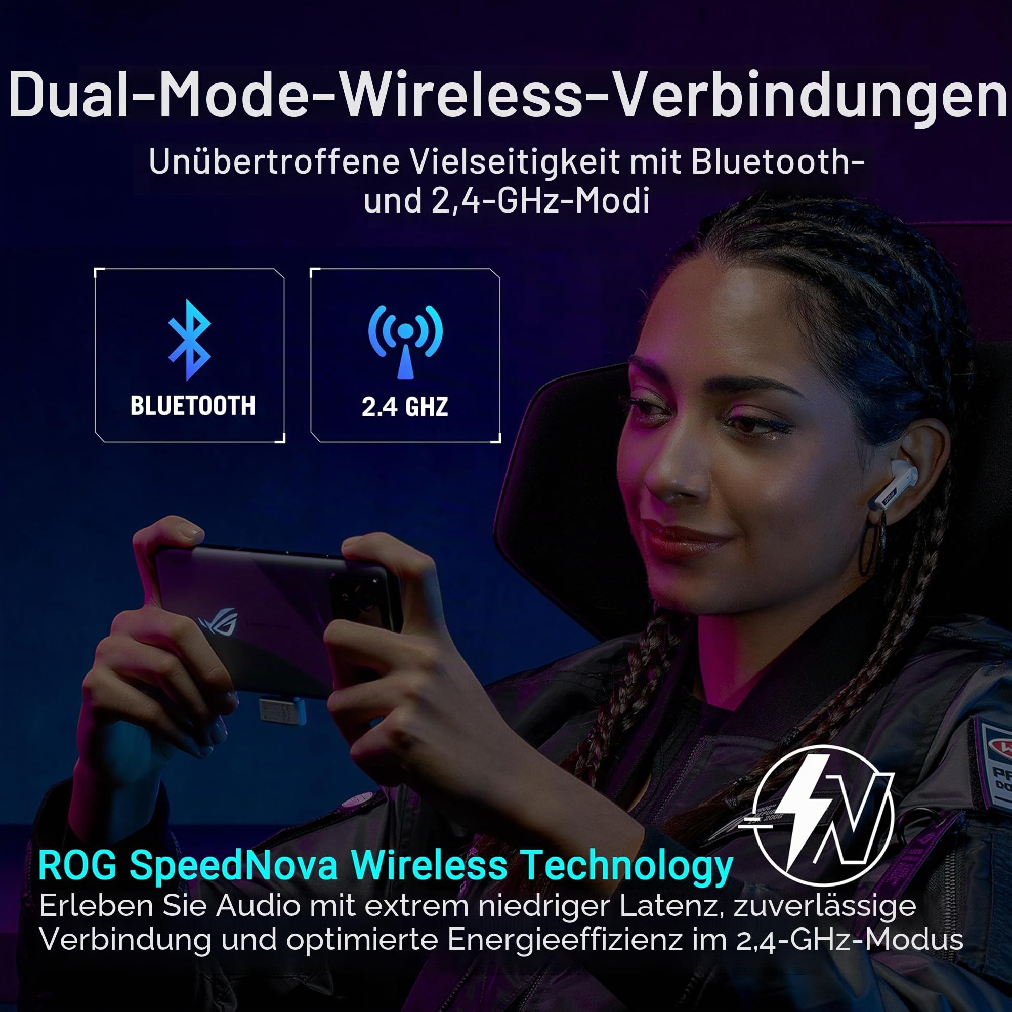 ASUS ROG Cetra True Wireless SpeedNova Black RGB In-Ear Gaming Kopfhörer | ROG SpeedNova Wireless-Technologie, AI-Mikrofon, Geräuschunterdrückung (ANC), 46 Std. Akkulaufzeit, kabelloses Laden, schwarz