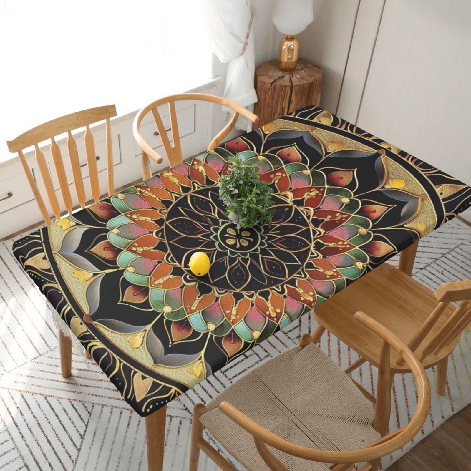 WPKJU Mandala Printed Tablecloths 5ft Rectangular Table Covers Washable Polyester Decorative Table Cloth for Dining Table Picnic Wedding