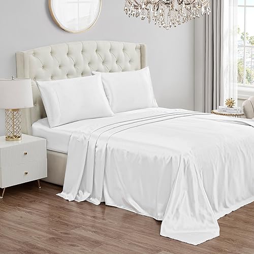 Juicy Couture Juego de sábanas de satén de tamaño matrimonial, juego de sábanas de satén sedoso con 1 sábana bajera, 1 sábana encimera y 2 fundas de