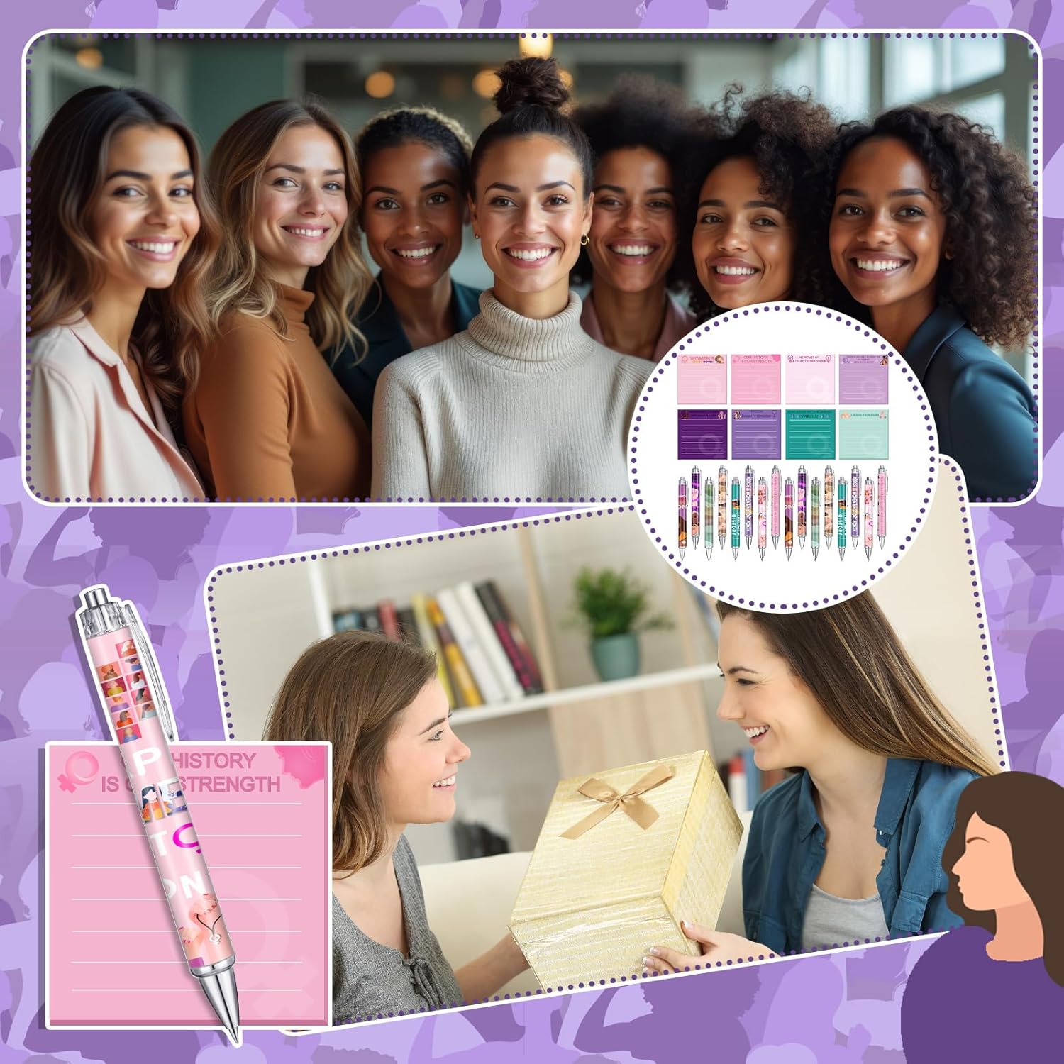 24 Sets Women's History Month Gifts Bulk Include Funny Ballpoint Pens and Sticky Notes Freedom Equality Feminism Gift for International Womens Day Female Awareness Stationery Supplies - Image 6