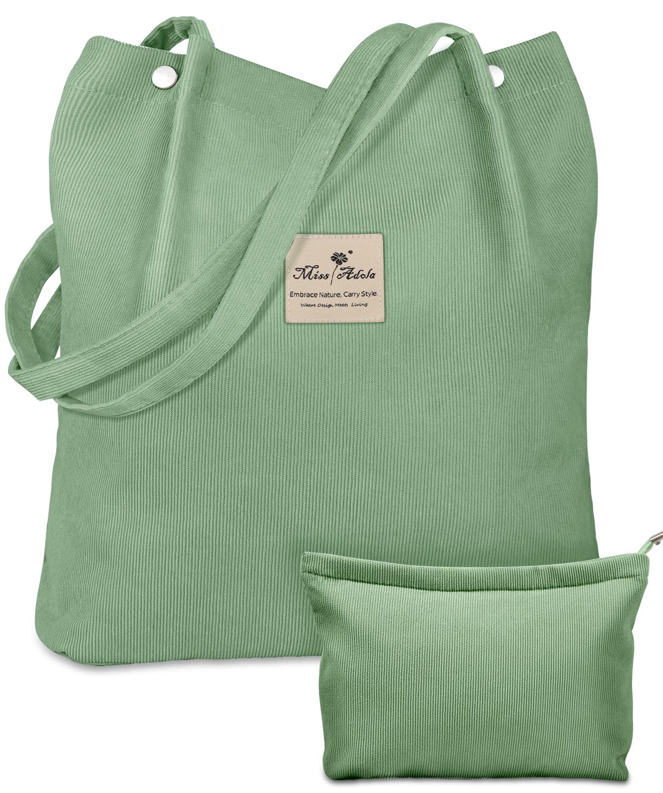 Miss Adola Aesthetic 2 Pack Corduroy Tote Bag - with Makeup Pouch Bag for Women Reusable Grocery Bag for Gym, Travel, Work