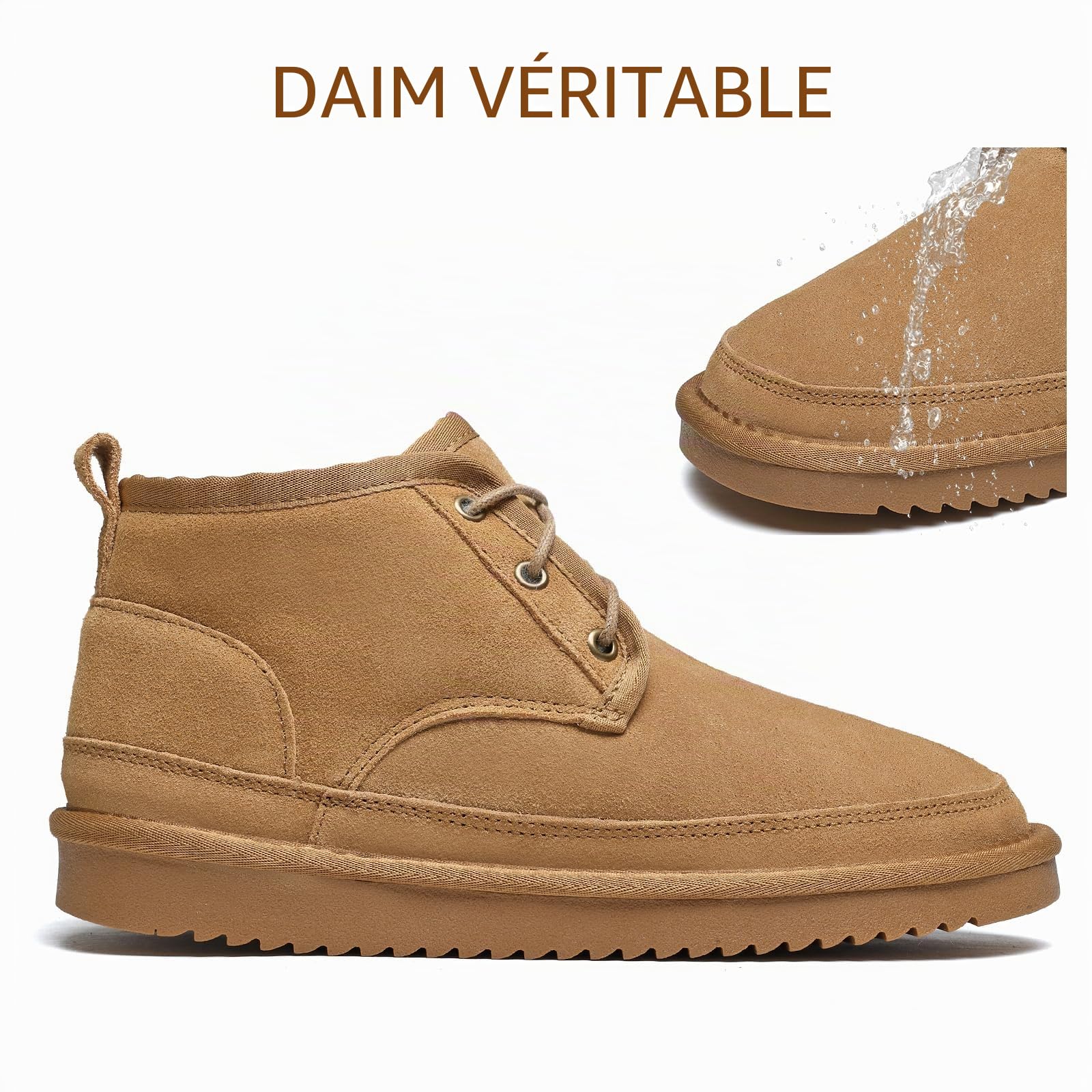 Meik Mangni Bottes de Neige Femme Bottines Hiver Homme Doublure Chaud Peluche Courte Bottines Confortable Imperméables Antidérapant Plates Chaussures Extérieur