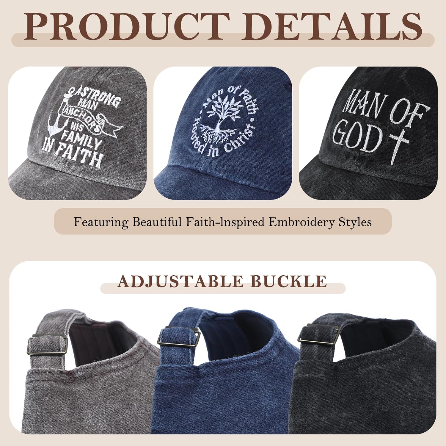 Man of God Hat Bulk Christian Baseball Cap Church Unisex Religious Jesus Hat Gift Adjustable for Father's Day Party