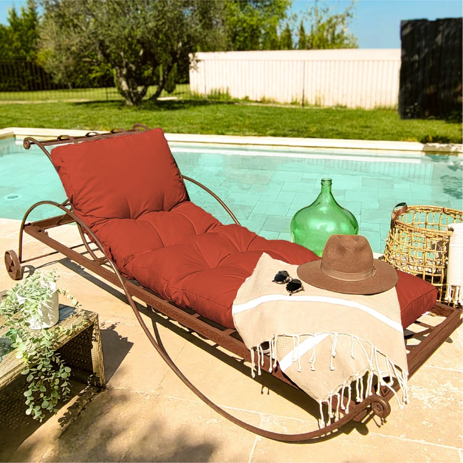 Linxor - Coussin matelassé pour Bain de Soleil, transat - 185 x 60 cm - Plusieurs Coloris