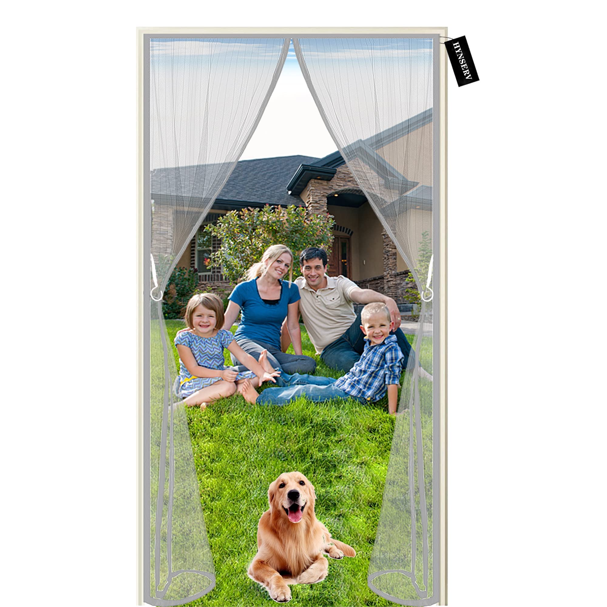 Hynserv Grey A Fly Screens For Doors 80X200cm(31X79inch) Heavy Duty Bug Mesh Curtain - Keeps Mosquitoes Insects Out - With Snap Buttons - Without Drilling - For Patio Balcony Garage
