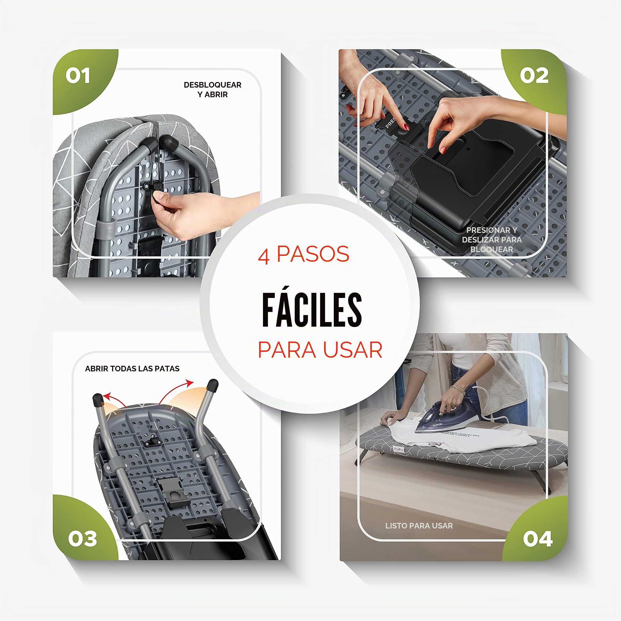 XABITAT - Tabla de planchar de mesa con soporte de pared, D-Crease, portátil, ahorra espacio, mini, plegable, con soporte de hierro, verde