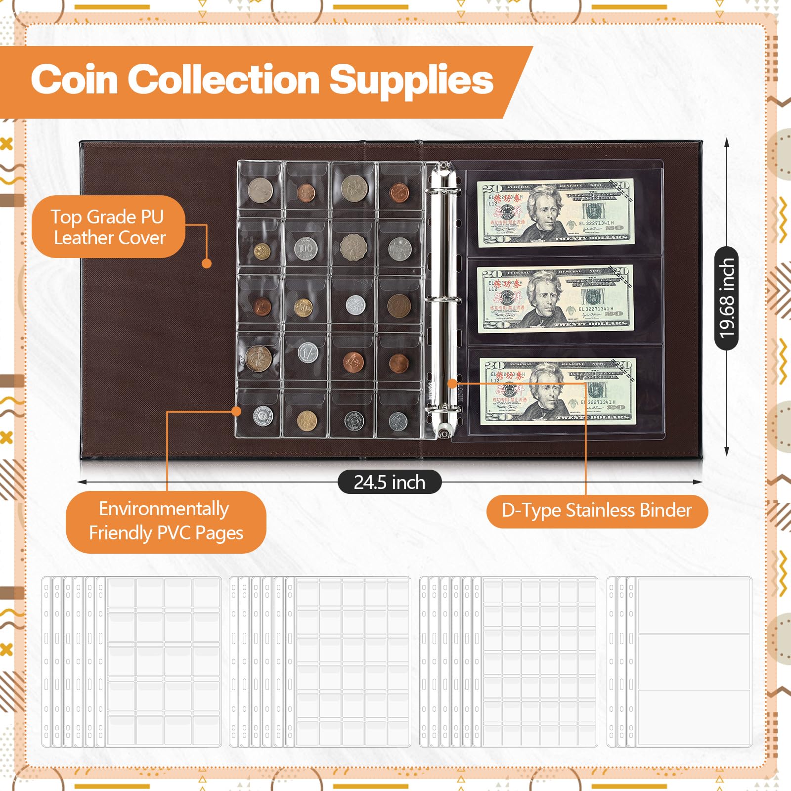 Affrolling 445 Pcs 2 in 1 Coin Collection Book for Collector Coins