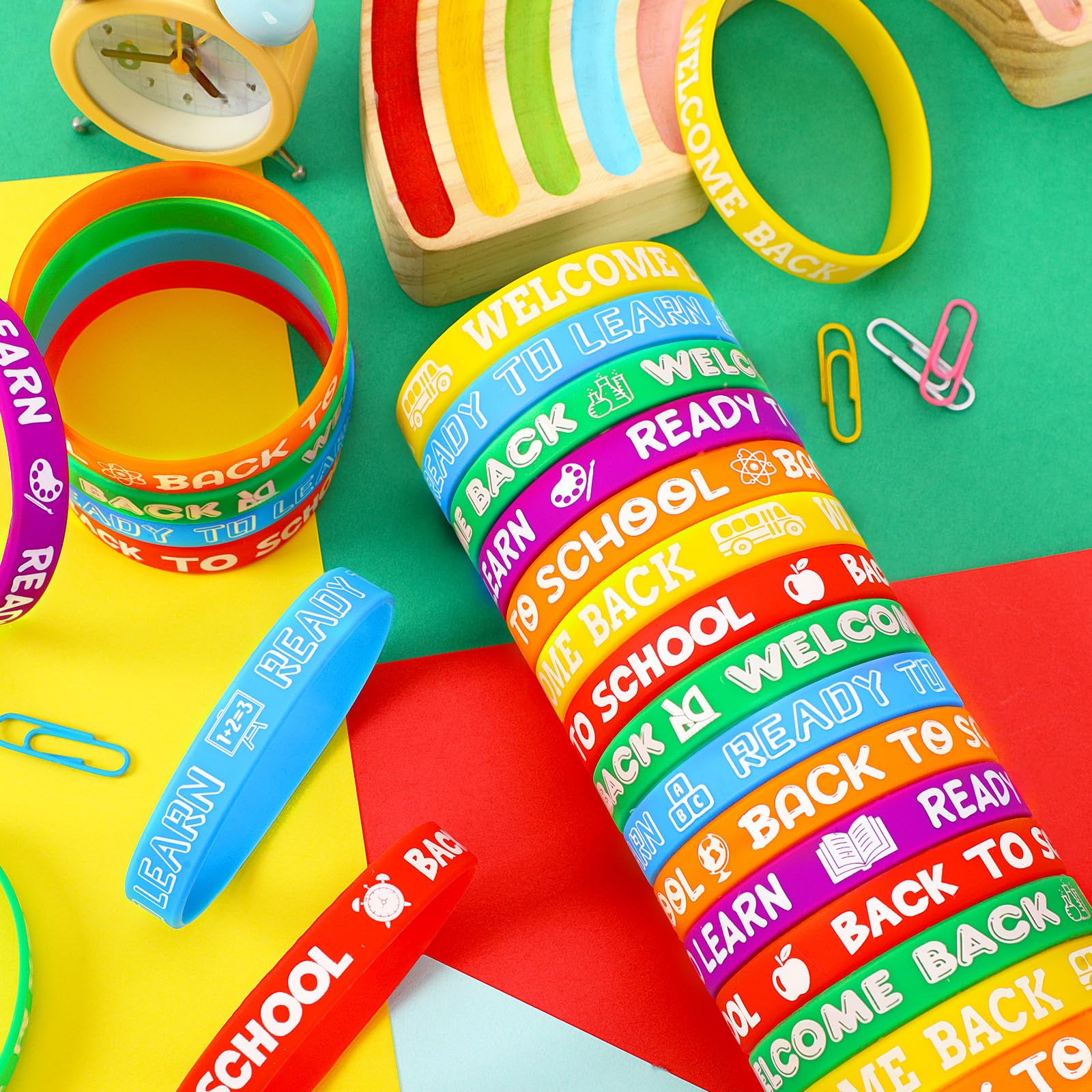 JUNEBRUSHS 30pcs Back to School Silicone Bracelets Rubber Wristbands for First Day of School Gifts Prize School Party Favors Decorations Accessories Stuffers Fillers(6 Designs) - Image 2