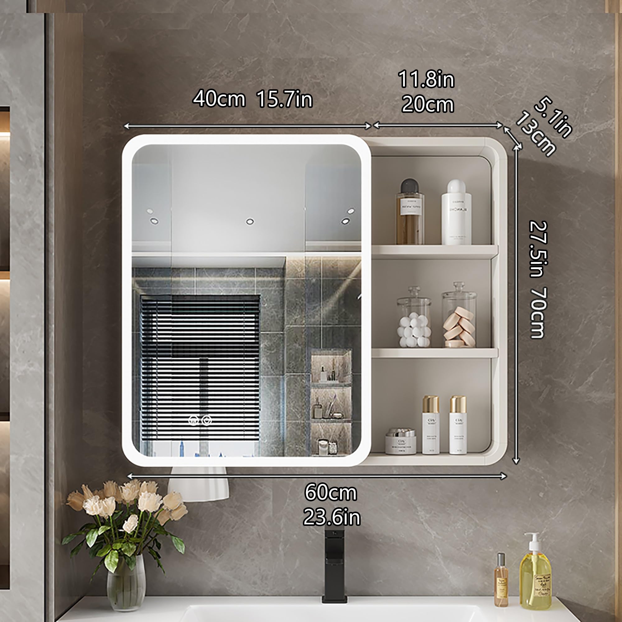 Specchio bagno con luce e armadietto, mobile bagno con specchio, for bagno Specchio for bagno con contenitore Mobiletto da parete moderno for bagno con specchio, Mobiletto da parete for bagno con LED(