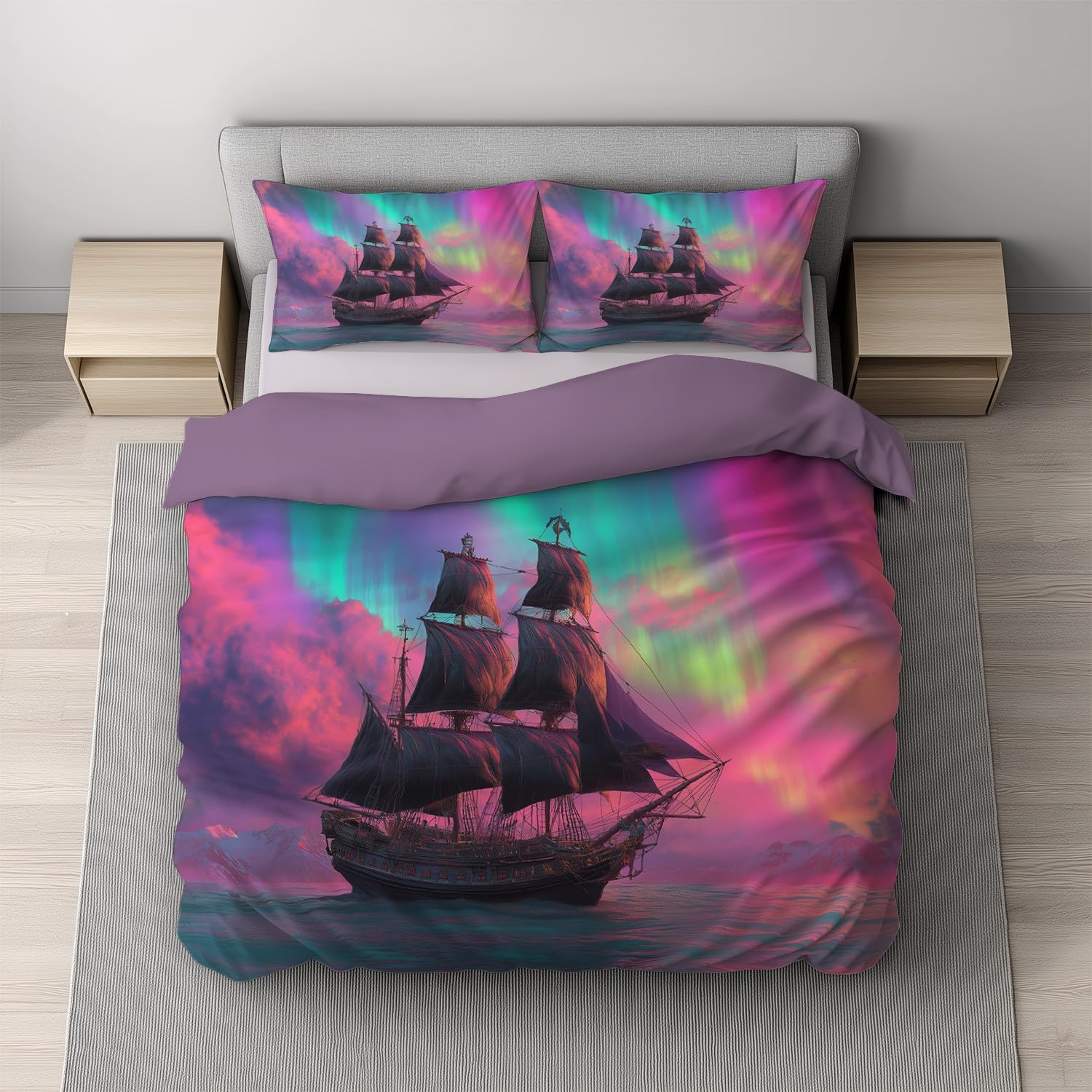 Łatwa pielęgnacja kolorowa żywa poszewka na kołdrę na żaglówkę Aurora 259 cm x 221 cm zestaw pościeli z mikrofibry wystrój pokoju odporna na blaknięcie pościel zestaw poszewek na kołdrę poszewka na